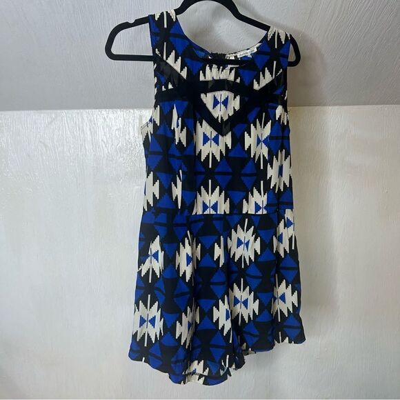 2/$20 Charlotte Russe Blue Aztec Sleeveless Romper - Picture 1 of 4